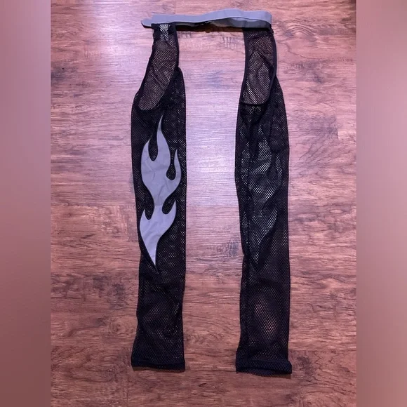 Dollskill Club Exx fishnet assless chaps with reflective flames NWOT - Picture 2 of 4